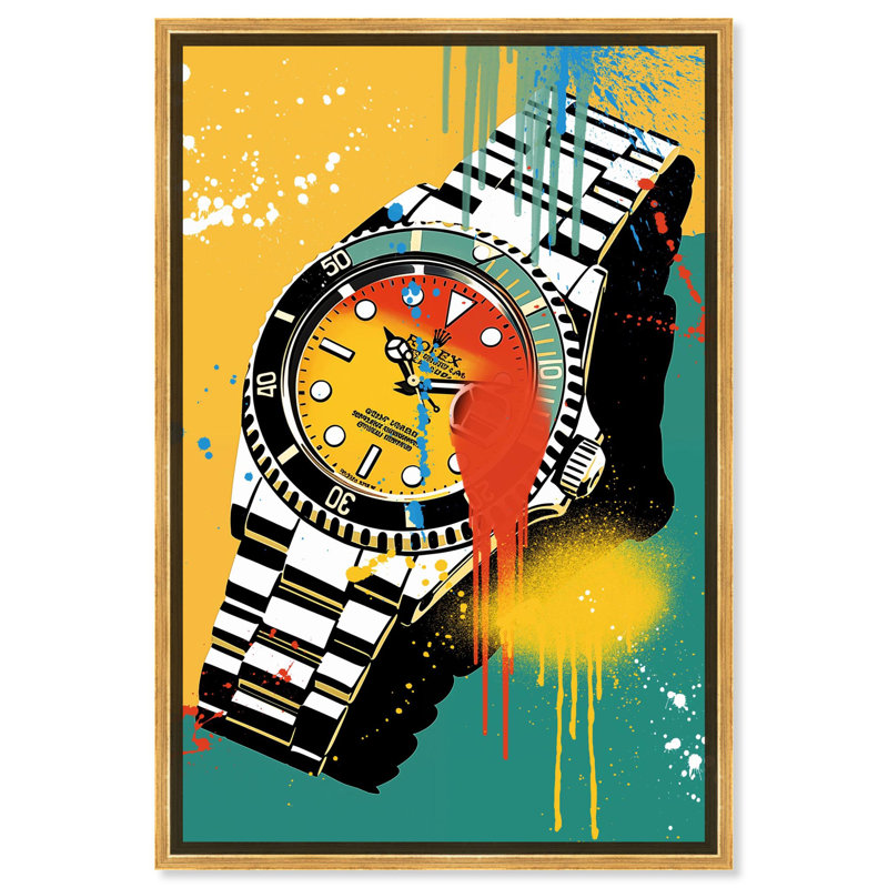 «Watch Splash», art mural graffiti urbain par Notoriart, Cadre doré, H 37 po x l 25 po