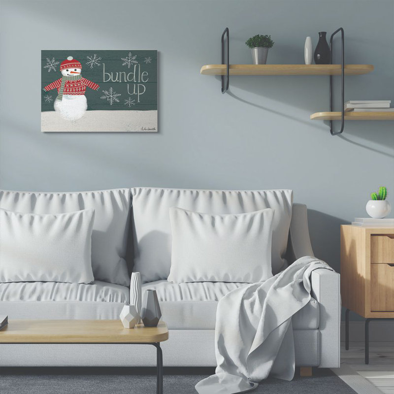 «Bundle Up Snowman» - Impression, Toile tendue, H 24 po x l 30 po