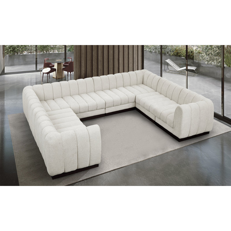 Canapé modulaire rembourré 8 pièces Quinn, Tissu chenille crème