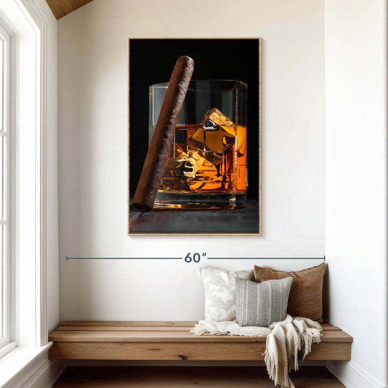 Luxueux malt écossais whisky, Cadre flottant en bois naturel, 31" x 46"