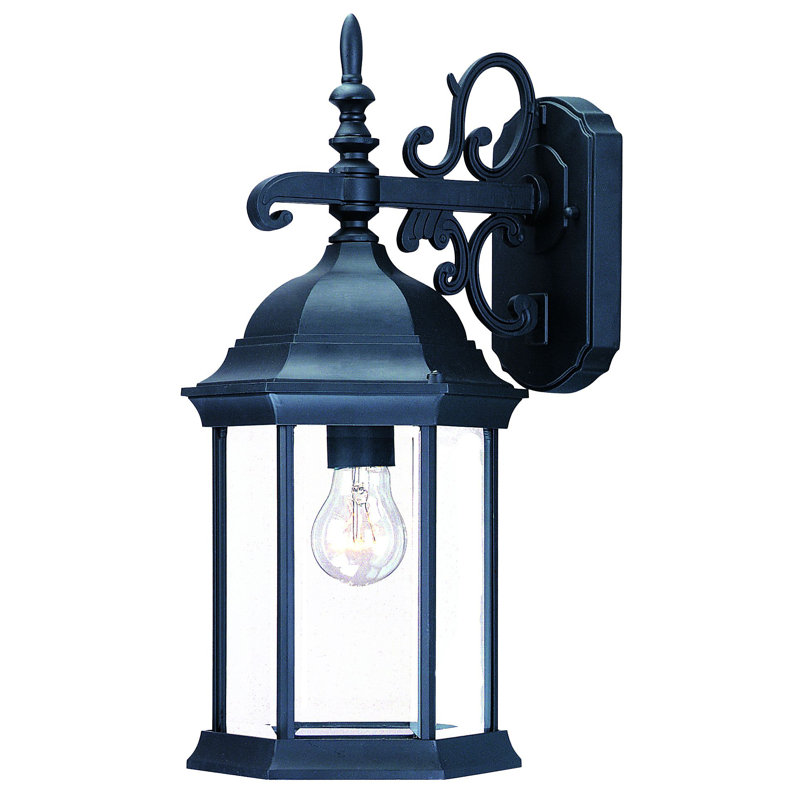 Lanterne murale d'extérieur à 1 ampoule Pruitt, Noir mat, Transparent biseauté