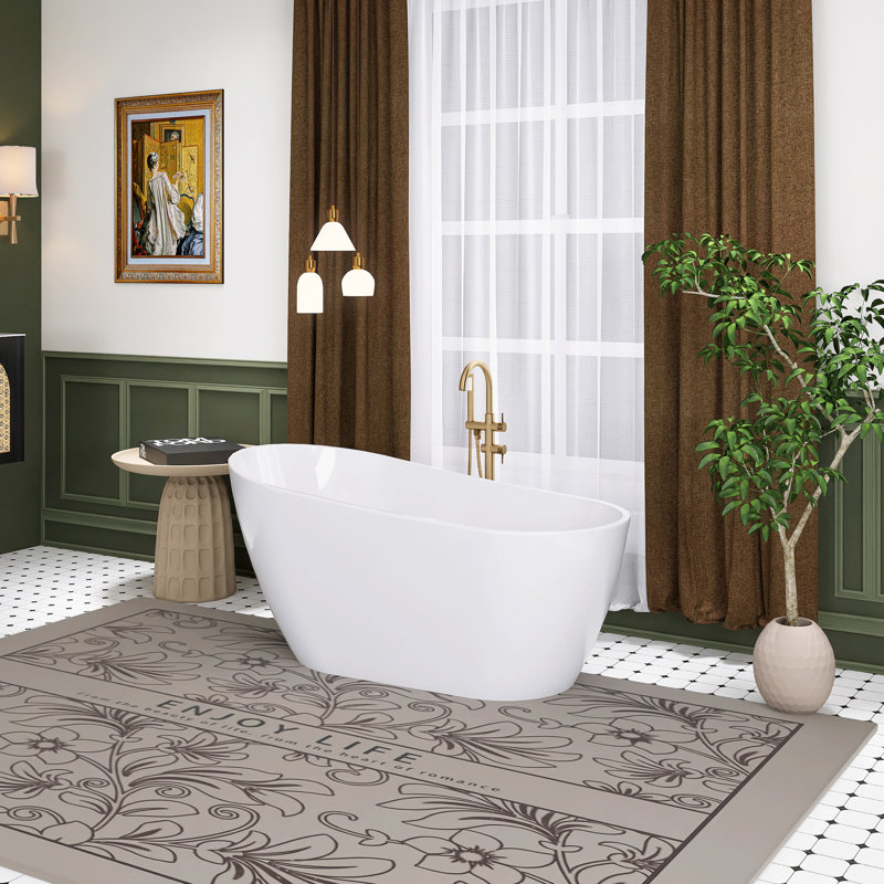 59" Glossy White Acrylic Freestanding Soaking Bathtub