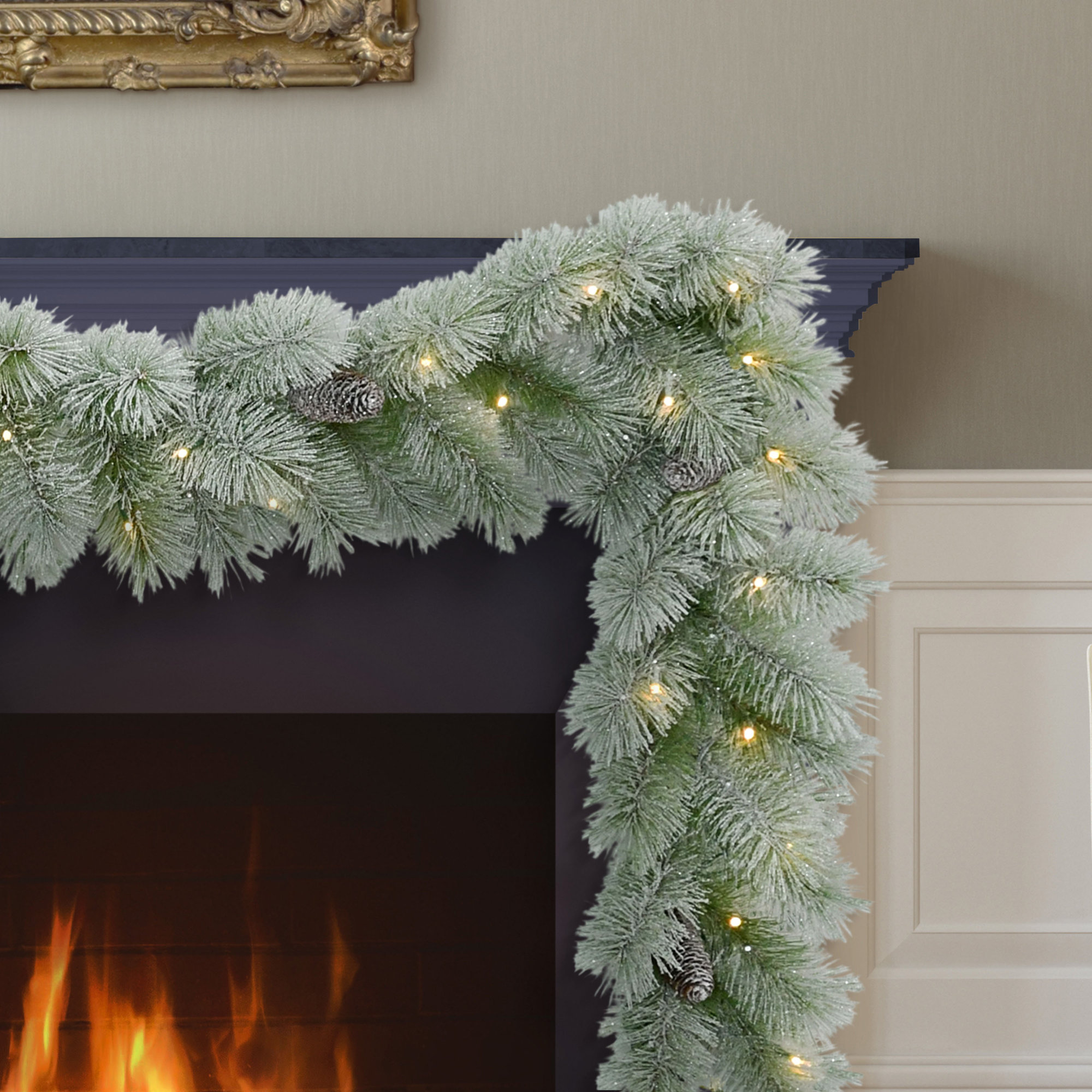 9 Feet by 10 Inches Pre-Lit Flocked Garland with Warm White LED Lights
