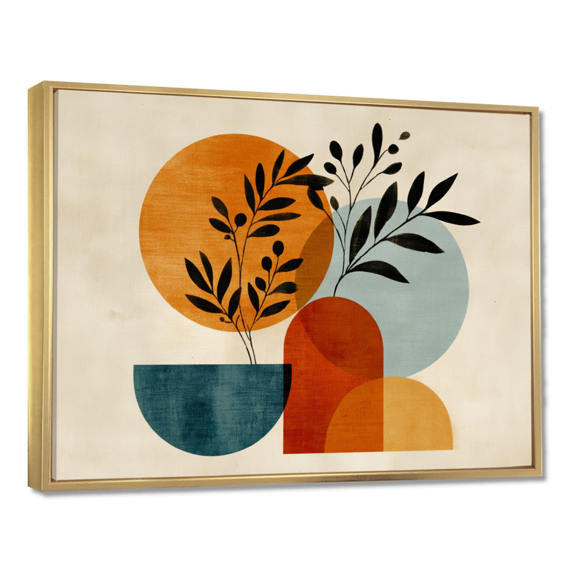 «Blue and Orange Boho Minimalist Geometric Plant - Botanicals, impressions encadrées, art mural sur toile botanique bleu