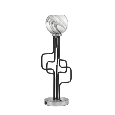 Lampe décorative Amarmula, avec ports USB, noir mat et finition graphite, verre tourbillon onyx de 5,75 po