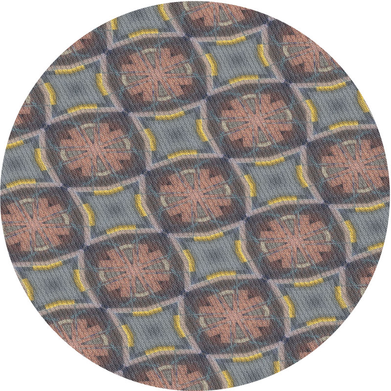 Tapis gris/rouge/jaune à motifs Hlavacek, Rond 4 pi