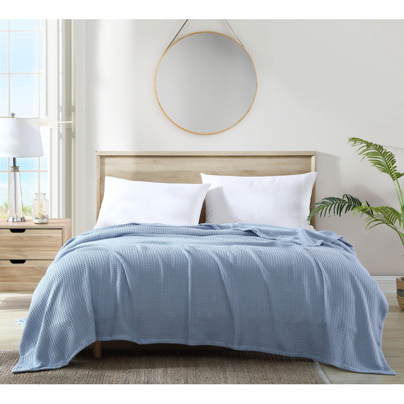 Cozy Coast Blue Cotton Full/Queen Knitted Blanket