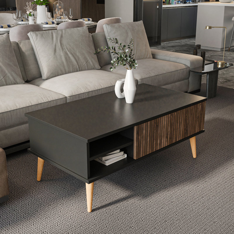 Como 43 Inch Wide Coffee Table, Black Top/Alina Base