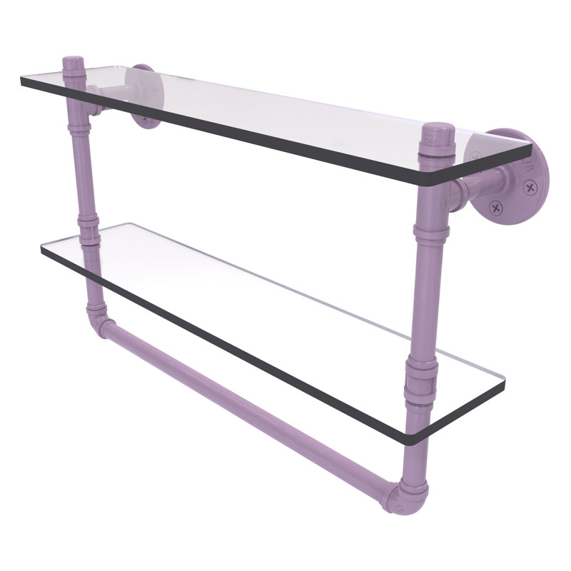 Double tablette en verre avec barre à serviettes P, H 13,2 po x l 22 po x P 5,6 po, Lavande