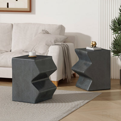 MGO Side Table, Set Of 2 Rectangular Outdoor Side Tables, Decorative Garden Stools For Indoor Outdoor, Accent Table Patio Side Table End Table W Spotted, Stone Gray Color