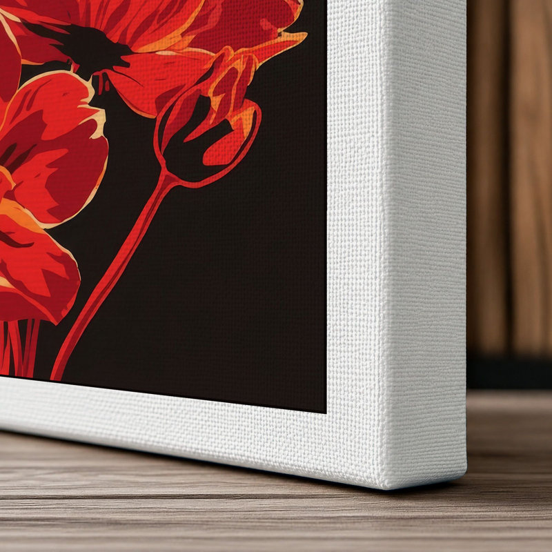 Vibrant Red Blooms Botanical - Wrapped Canvas, 36x24 - 91.4 x 61.0 cm, White Border