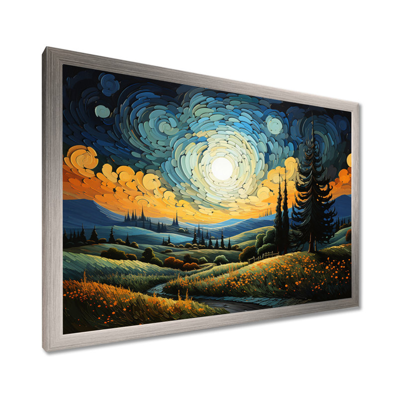 «Vangogh The Swaying Cypress III», art mural sur toile Vangogh, H 12 po x l 20 po x P 1 po, Cadre argenté