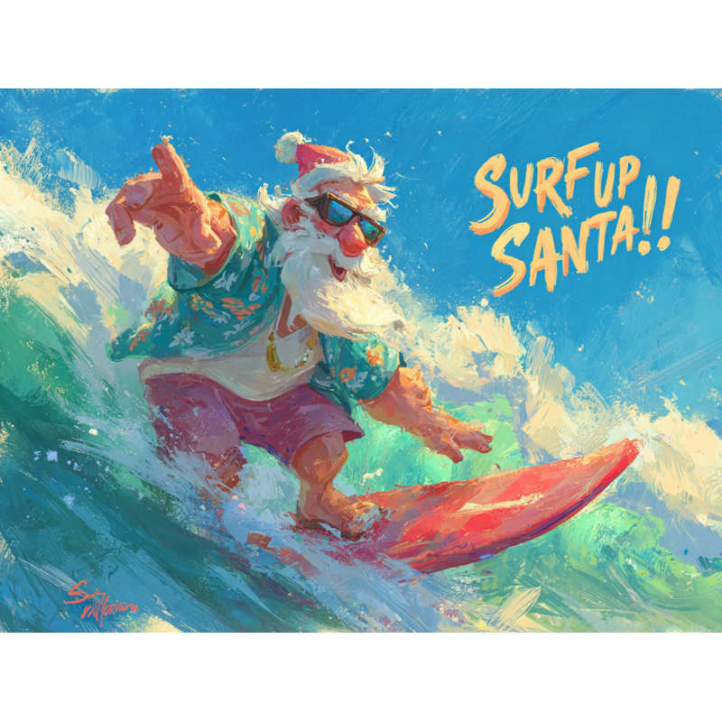 «Wave Rider Santa Holiday Surf», art mural sur toile