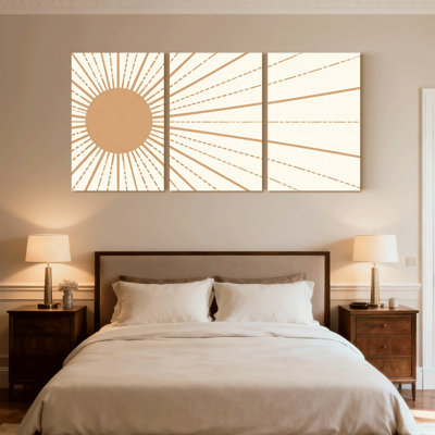 sunlight Sunburst Pattern With Radiating Lines Set of 3 Canvas Wall Art Prints