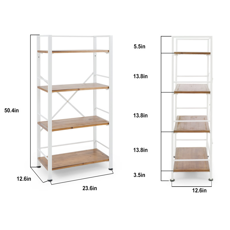 Iron Solid Wood Etagere Bookcase, (4 Shelves ) 50.4" H x 23.6" W x 12.6" D, White