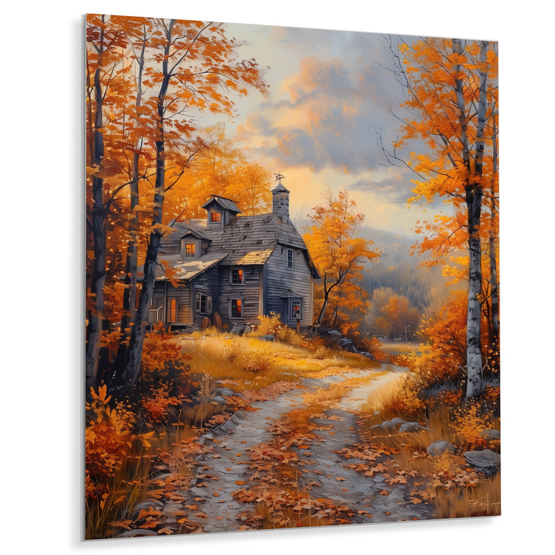 Jaune, gris, automne, rustique, retraite, grange, grange, art mural, salon, Métal métal, 32" H x 24" W