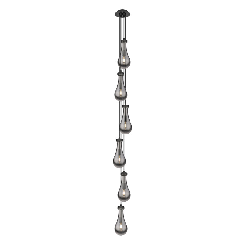 Luminaire suspendu grappe 6 lumières Pont, Gris fumée clair, Noir mat