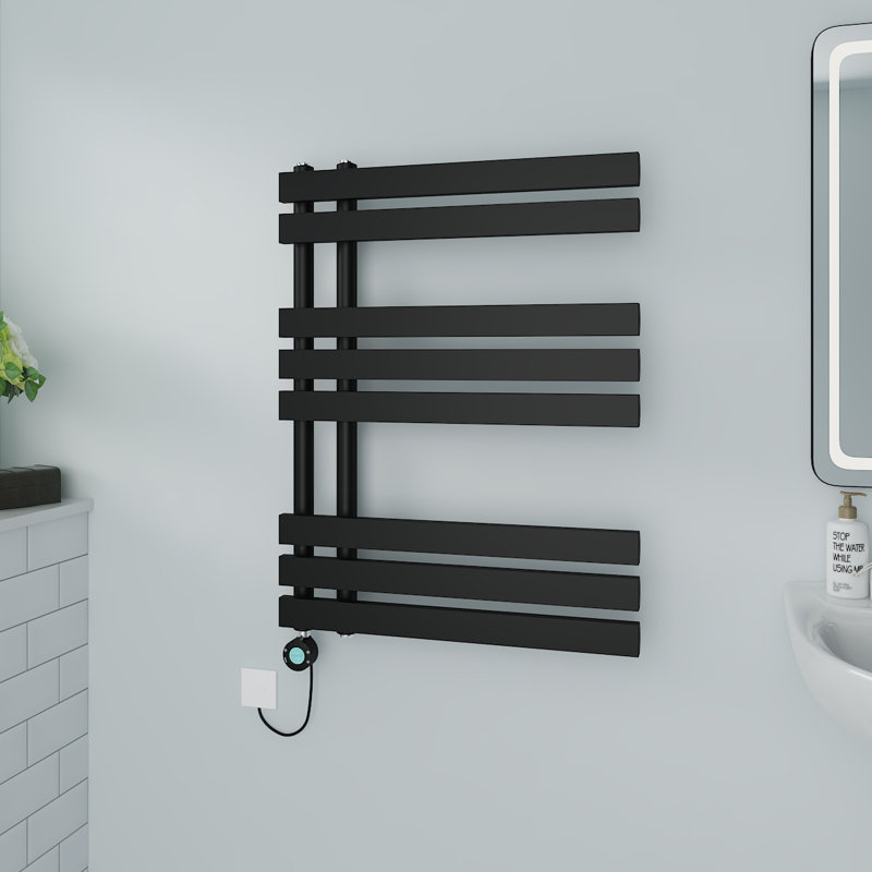 Calynne Designer Towel Rail Heated Towel Rails, Black, 80cm H x 60cm W x 7.35cm D