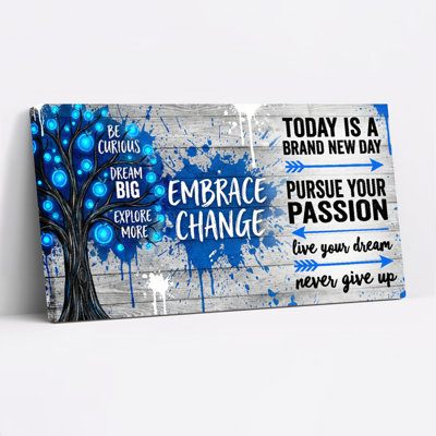 Blue Tree And Motivational Quotes Canvas Wrapped Wall Art Set Of 1