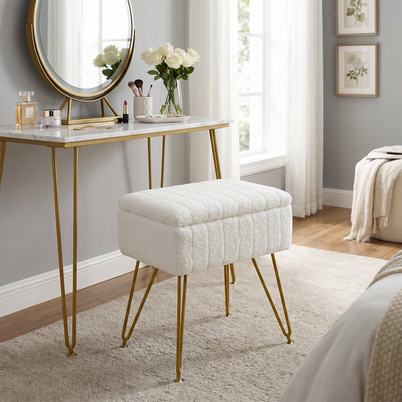 Solid Wood Accent Stool, White, Teddy