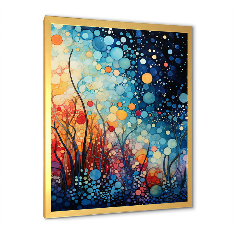 «Colorful Ink River Microscopic Fantasia 5 - Abstract Shapes», art mural, Cadre doré simple, H 40 po x l 30 po