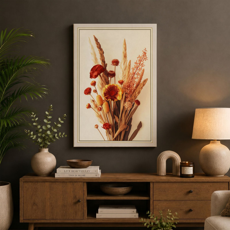 Red Study Botanical - Wrapped Canvas, 24x16 - 61.0 x 40.6 cm, Teal Border