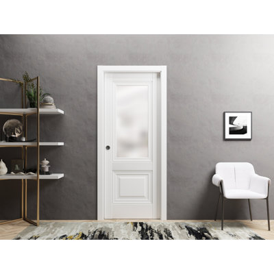 Lucia Frosted Glass Panelled Wood Sliding Closet White Door