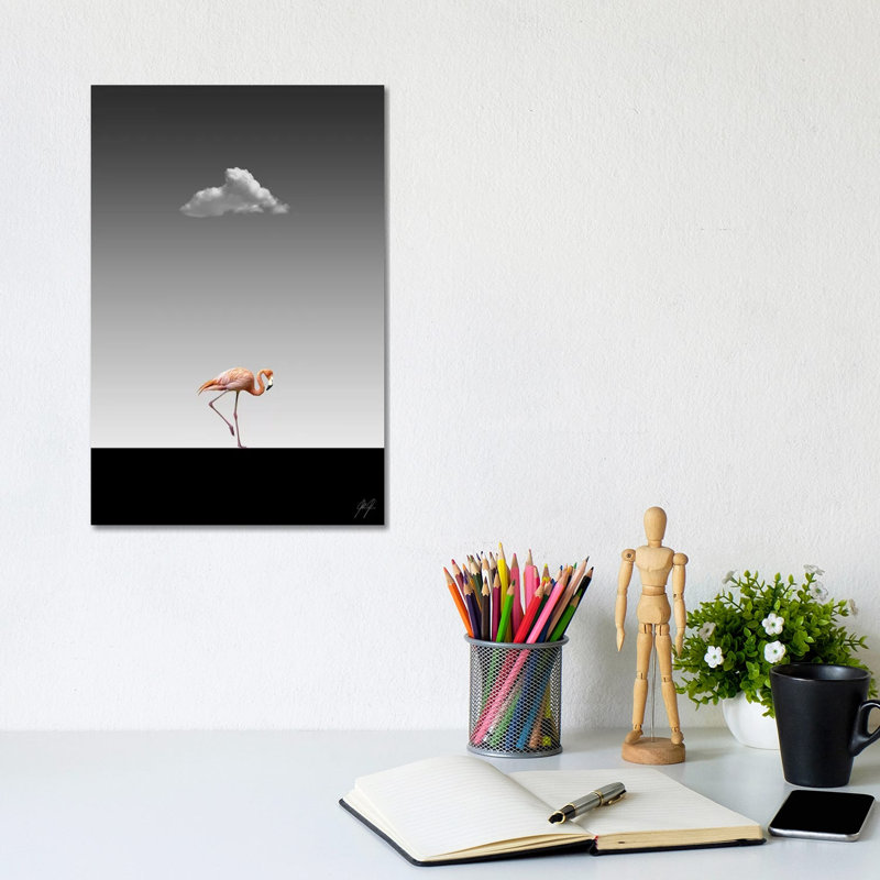 Impression d’art graphique Flamingo Catwalk II par Kathrin Federer, Pas de tapis, Toile tendue, H 12 po x l 8 po x P 0,75 po