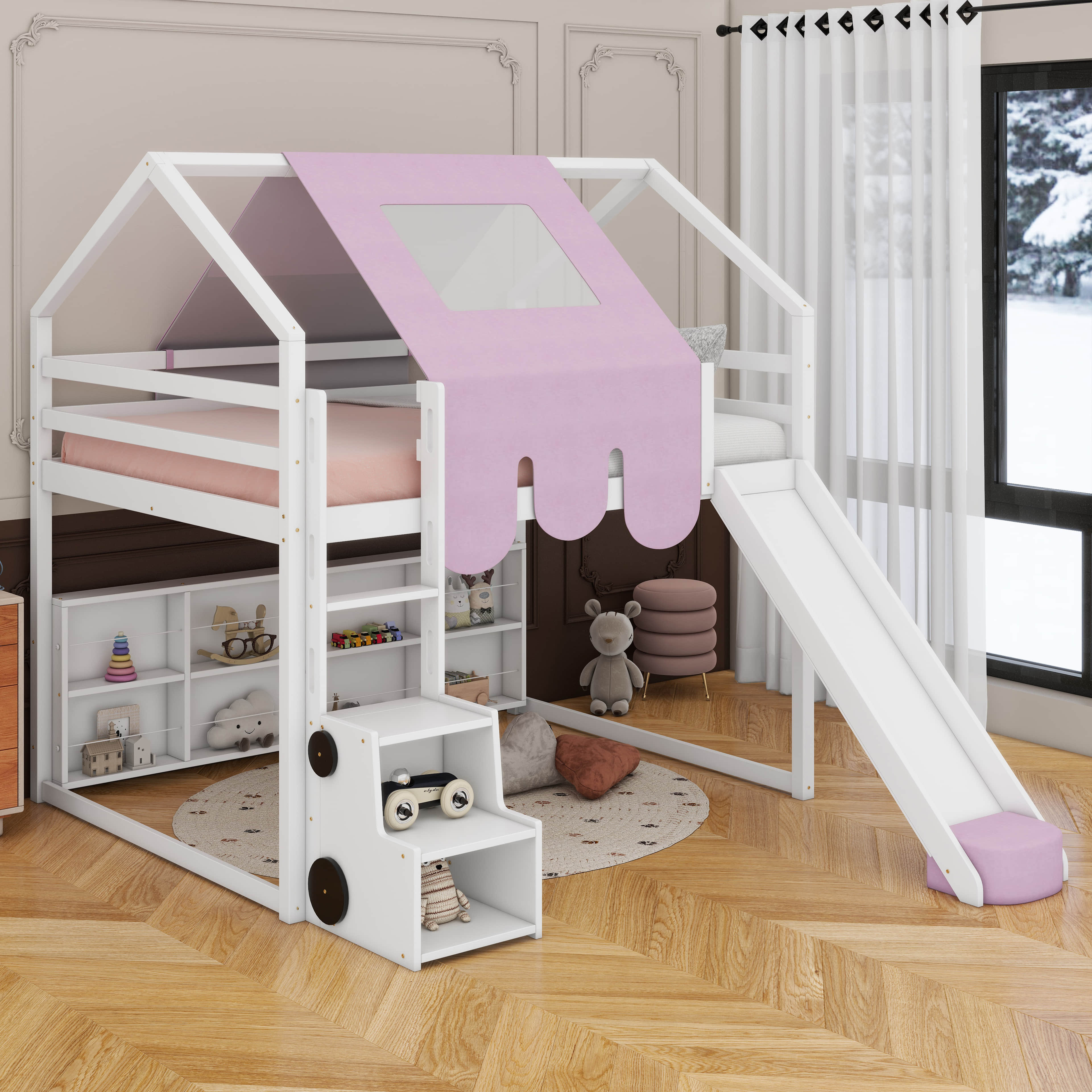 Harper Orchard Wooden Loft Bed House-Shaped Frame With A Tent - Wayfair ...