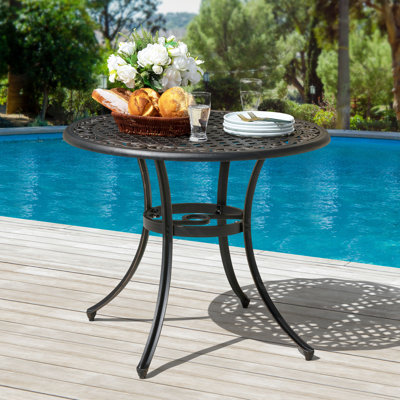 Mccraney Outdoor Cast Aluminum Dining Table with 1.96 inch Umbrella Hole, for Outdoor and Indoor Space, Black with Gold-painted Edge by Canora Grey