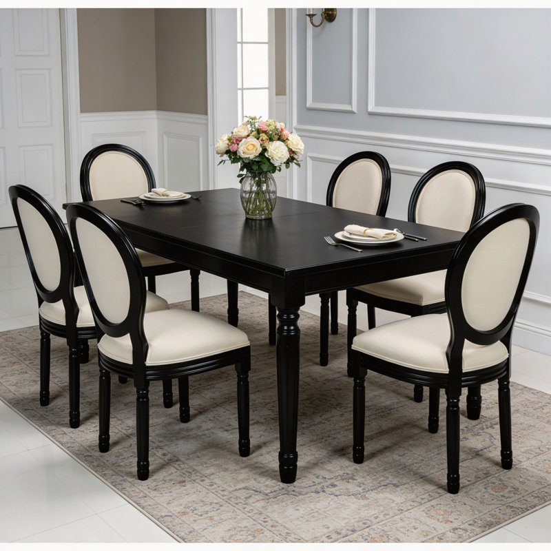 Ensemble de 2 chaises de salle à manger French Country rembourrées à dossier rond, beige, Noir, Noir