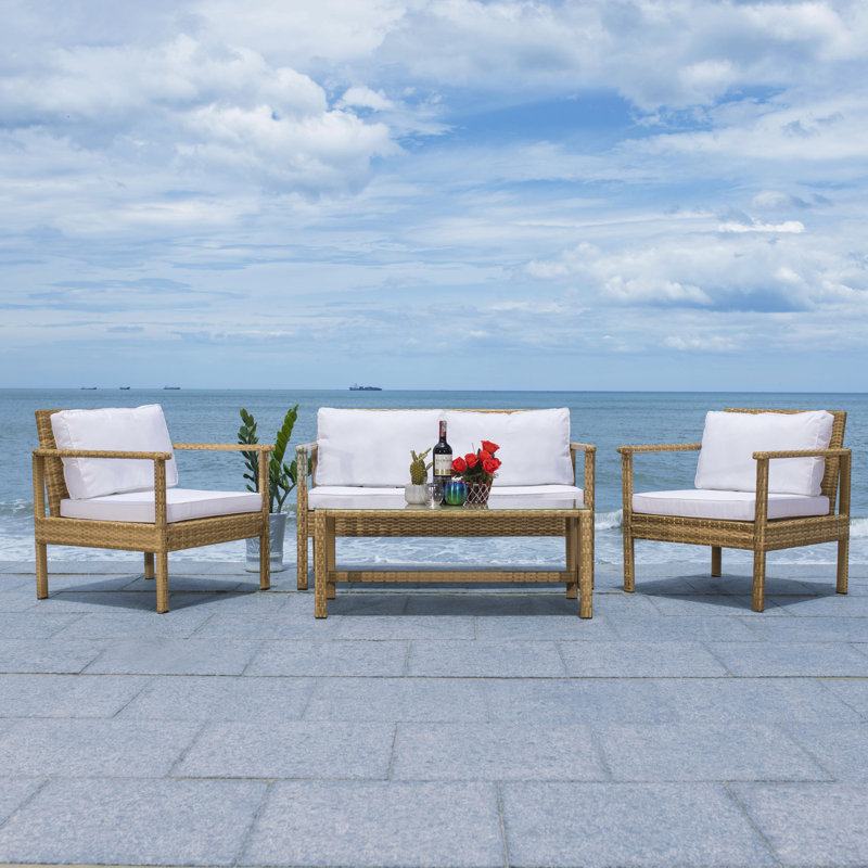 Cabbar 4 - Person Patio Conversation Set with Cushions, Natural