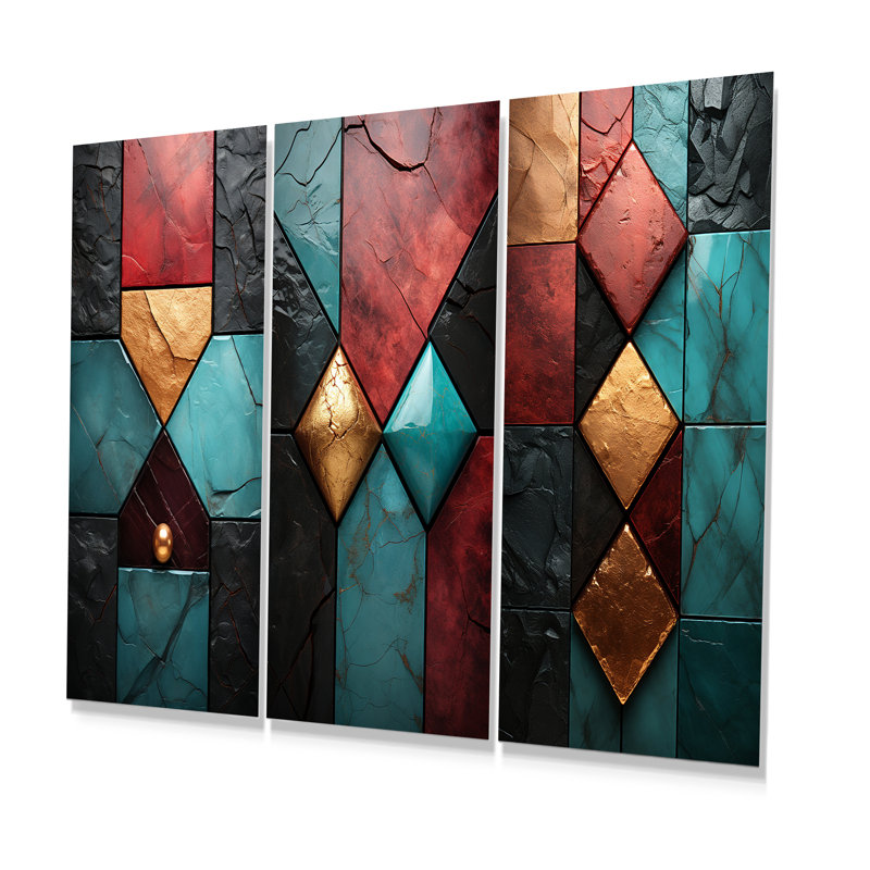 Carreaux de chevron bleu et rouge Elegance I, H 28 po x l 36 po