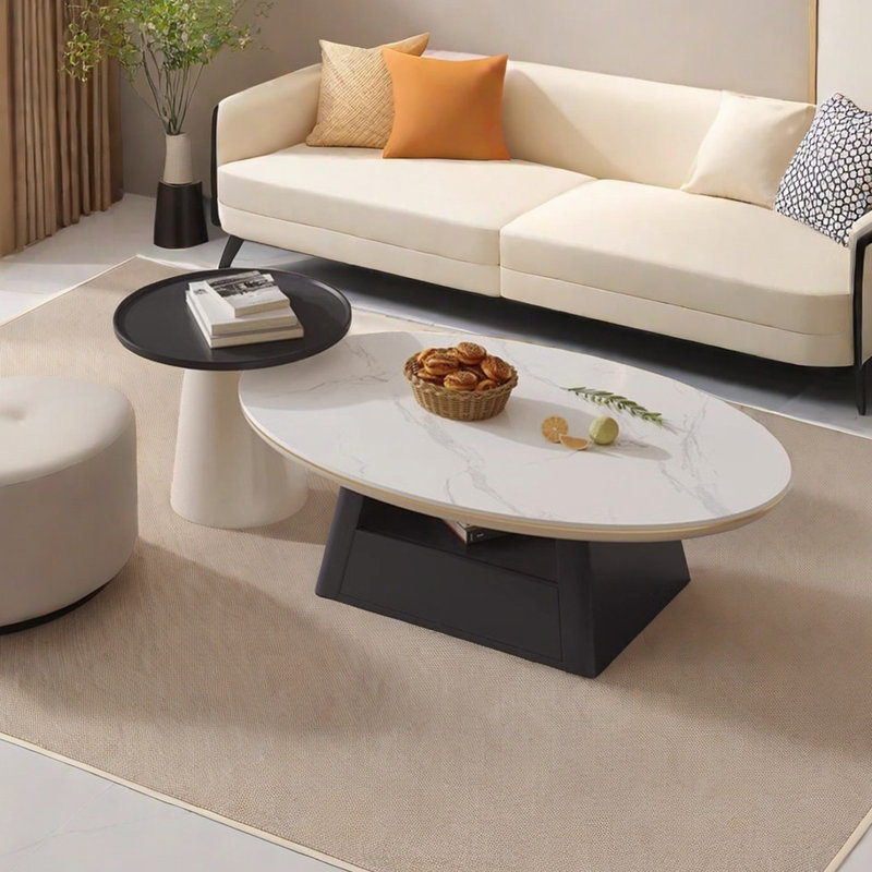Oval rock panel coffee table living room, 15.20" H x 47.2" L x 23.6" W