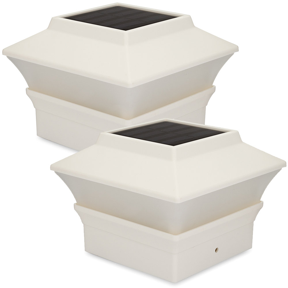White Solar Powered Integrated LED Fence Post Cap Light Pack (Set of 2) Solvao