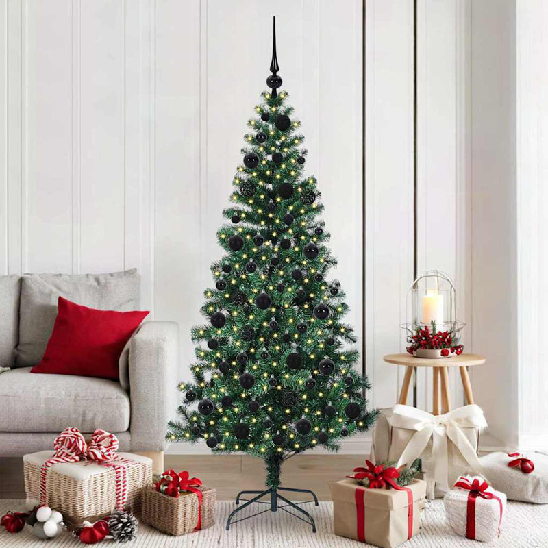 vidaXL Artificial Pre-lit Christmas Tree Green PVC and Metal, 5.91 ft