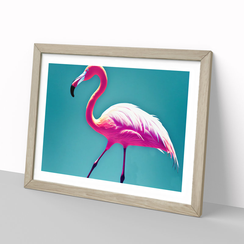 Resplendent Flamingo - Single Picture Frame Painting, 46cm H x 64cm W x 2cm D, Oak Framed
