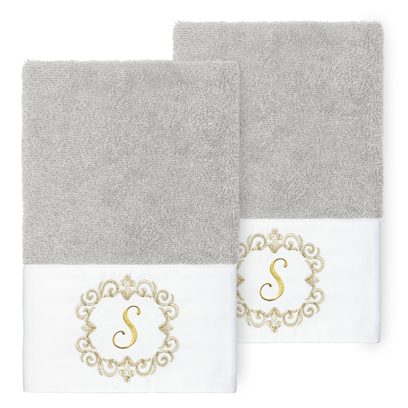 Winston Porter 100% Turkish Cotton MONICA 2PC Embellished Hand Towel Set, S