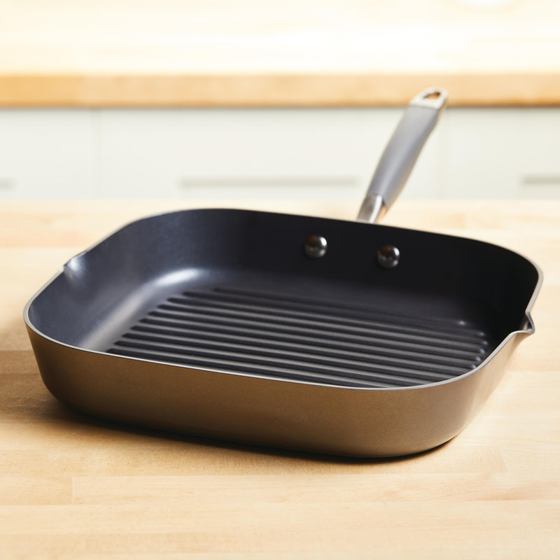 Anolon Advanced Home Hard Anodized Nonstick Deep Square Grill / Griddle Pan With Pour Spouts,11 Inch, Gray
