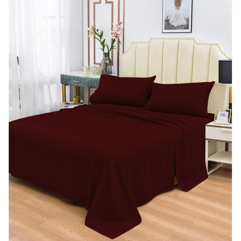 1800 Thread Count Rayon from Bamboo Sheet Set, Twin, Burgundy