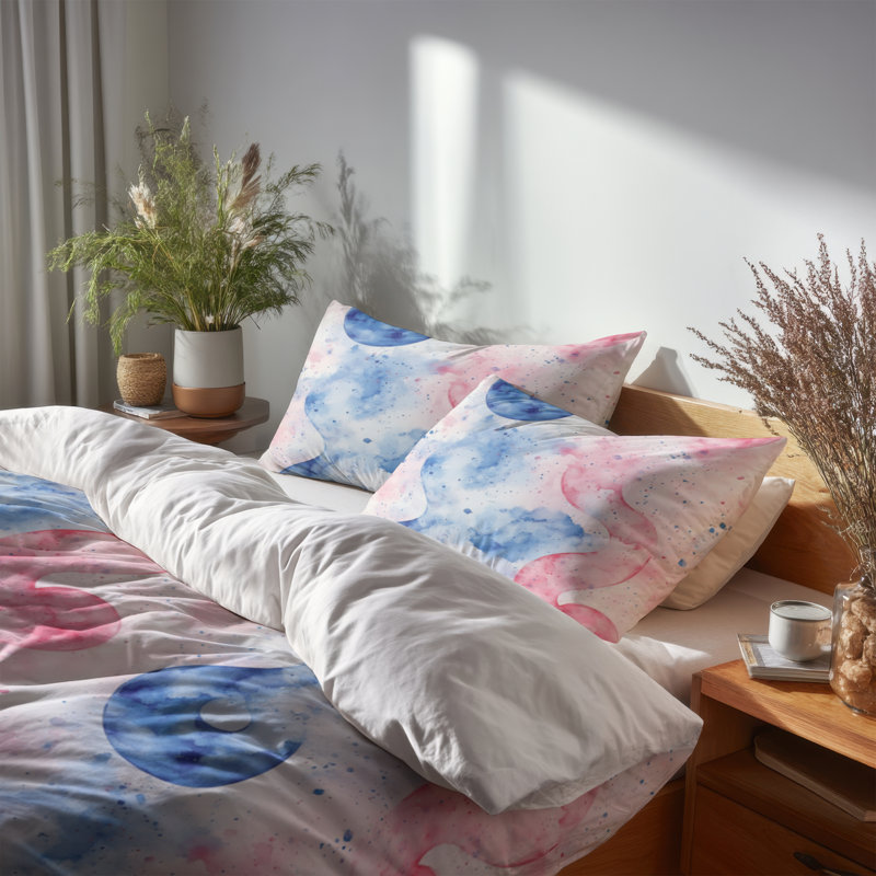 Ensemble de literie 3 pièces pour ados Symbole - Ensemble de housse de couette et coussin décoratif moderne pastel Yin Yang