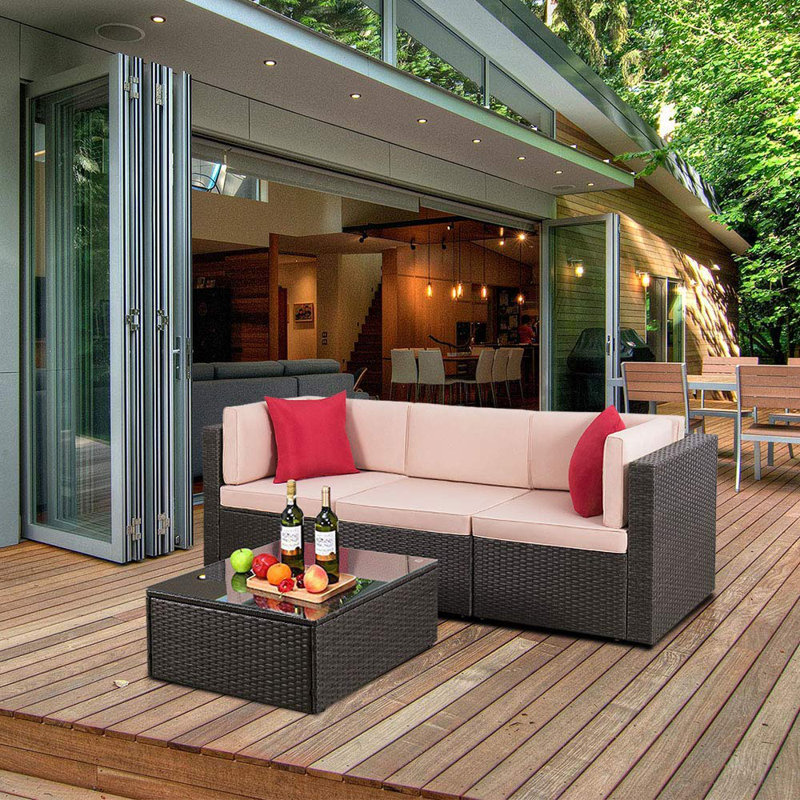 Barbour 3 - Person Modular Patio Conversation Set with Cushions, Beige/Red