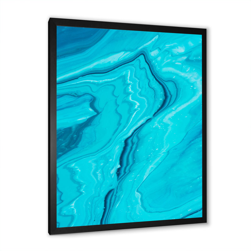 «Luxury Turquoise Marble River VII», reproduction d'art moderne sur toile, H 24 po x l 36 po x P 1 po, Toile avec cadre noir