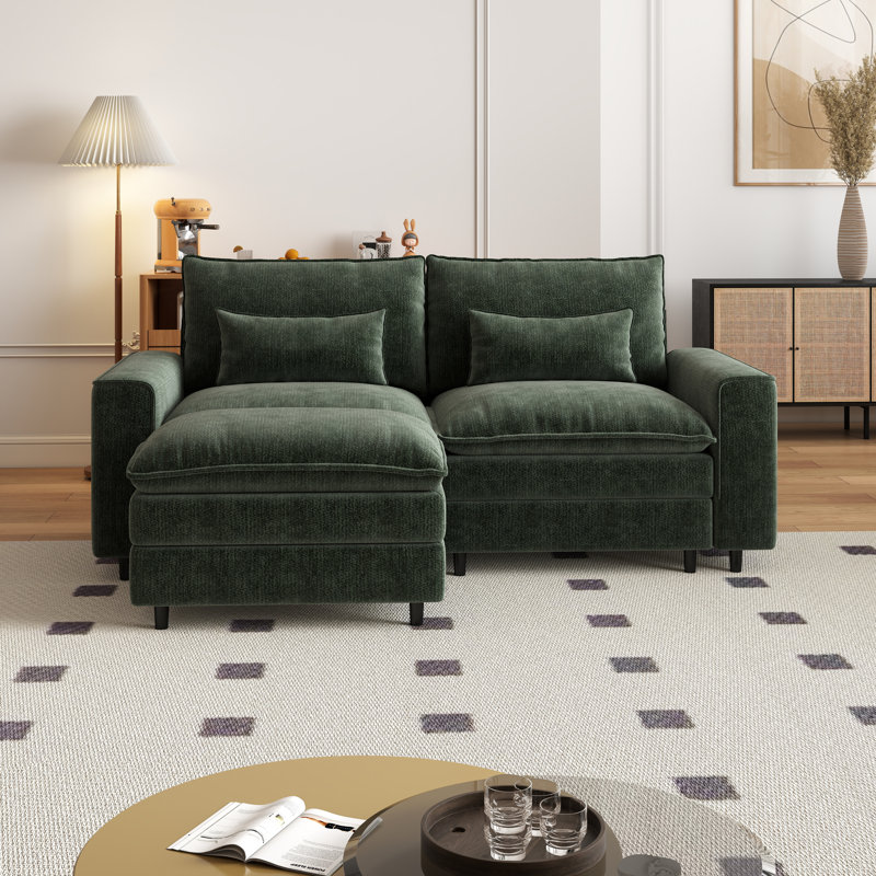Ensemble de canapé en L pour salon, H 39,37 po x l 85,43 po x P 35,83 po, Chenille verte