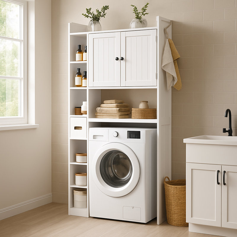 66'' H Freestanding Over The Toilet Storage，Bathroom Storage With Adjustable Shelf, Silver