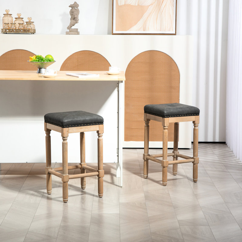 26inch Dark Grey Stools Of 2. Perfect For Various Counter-height Spaces Like Kitchen Islands, Work Tables, Home Bars. Created From Solid Rubber Wood With Classic Brush Finish. Comfortable Seat High