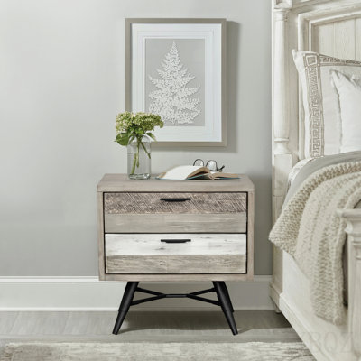 2 Drawer Nightstand In Two Tone Acacia Wood
