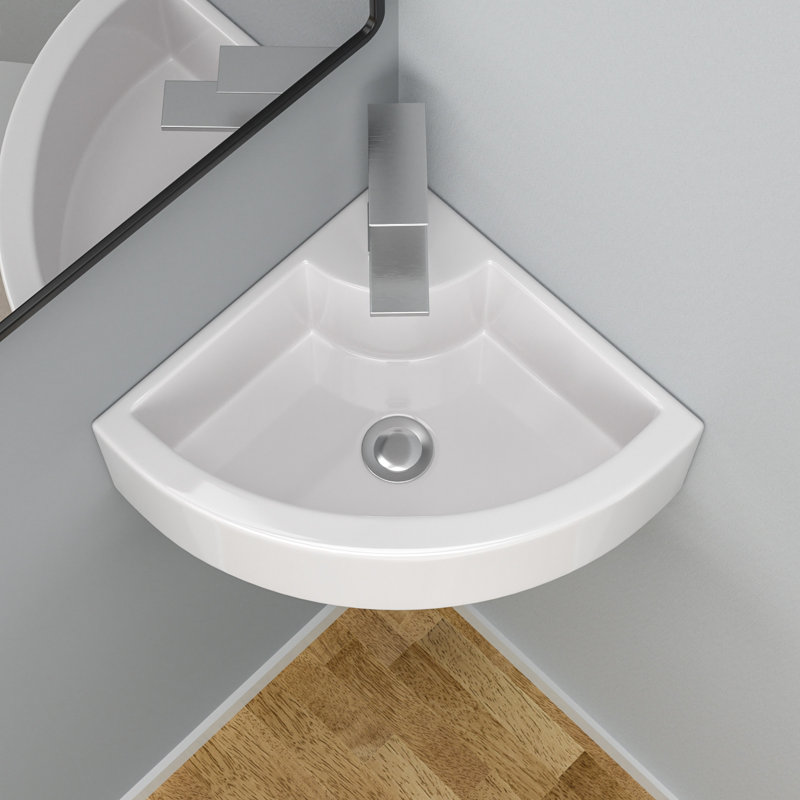 Lavabo de salle de bain mural en céramique 18 po x 13 po - Lavabo d'angle blanc avec trop-plein et trou pour robinet