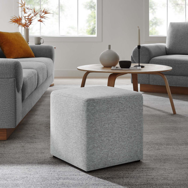 Modway Callum Upholstered Ottoman, Heathered Weave Light Gray Polyester Blend