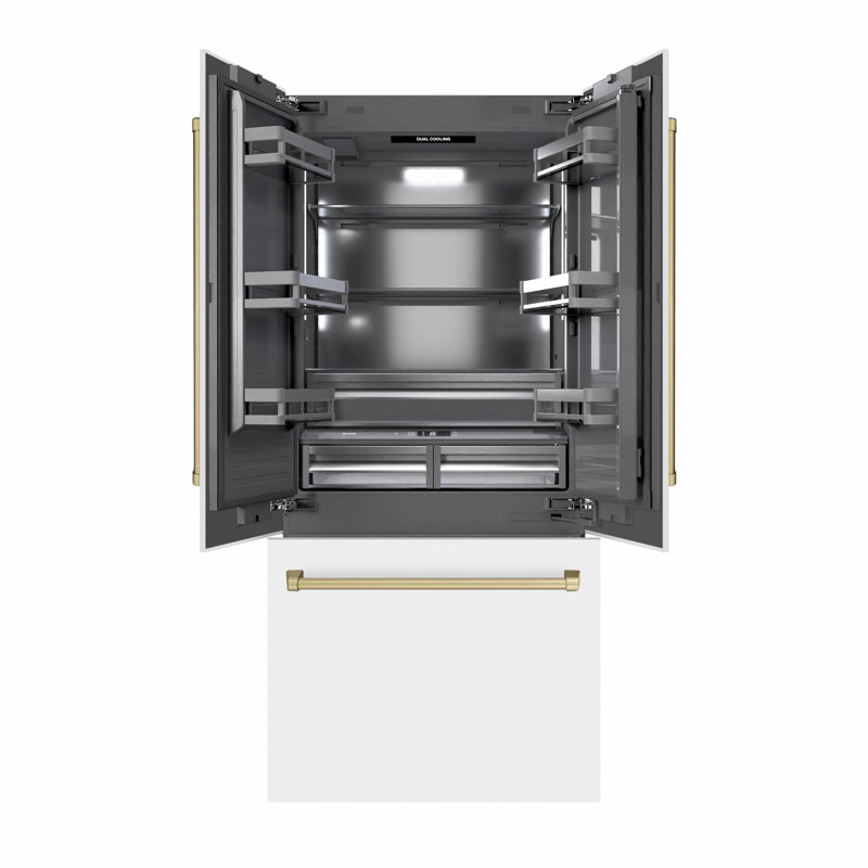 ZLINE Autograph Edition 36 in. 19.6 cu. ft. French Door Built-In Bottom Freezer Refrigerator with Water Dispenser and Ice Maker in Stainless Steel with Graphite Gray Interior and Accents